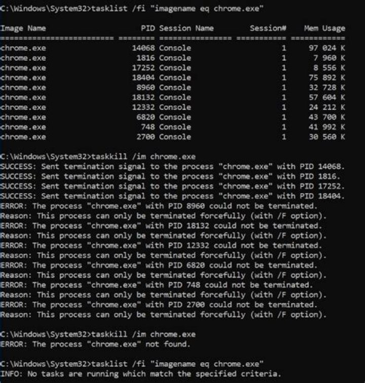 What are the Chrome processes which do not terminate with TASKKILL IM?