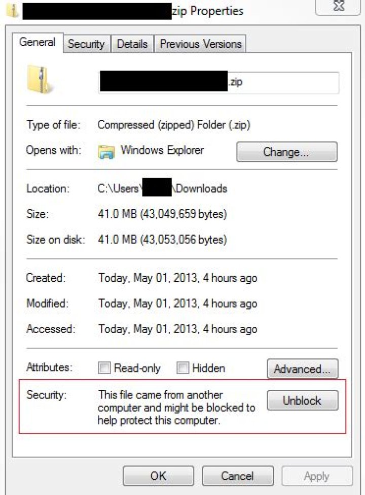 What does it mean when a file is blocked in Windows?