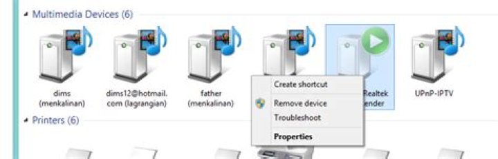 What does "Multimedia Devices" section mean in Windows control panel?