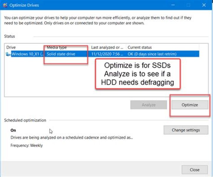 what is the Analyze and Optimize button do in degragment software in windows