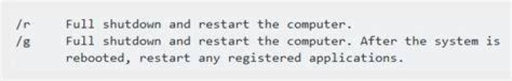 What is the difference between "shutdown /r" and "shutdown /g"?