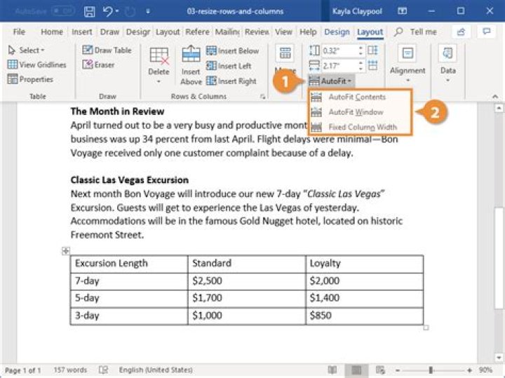 What is the "Fixed Column Width" option in Word?