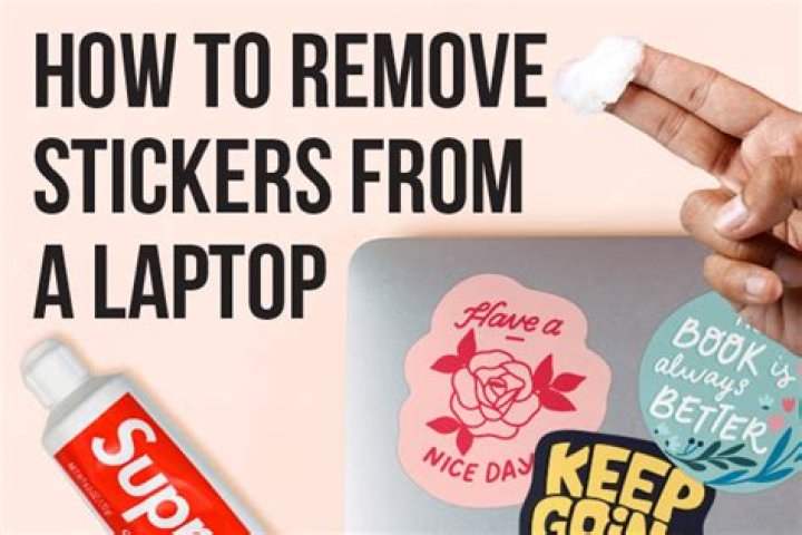 What is the right procedure to safely remove stickers from a laptop?