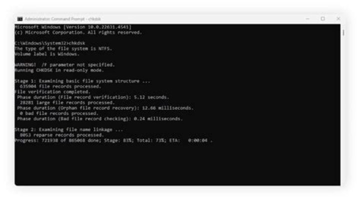 What to expect when running a chkdsk on C:?
