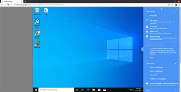 Where can I access the Keyboard Controls menu on Google Remote Desktop (Windows 7 guest, Windows 10 host)?