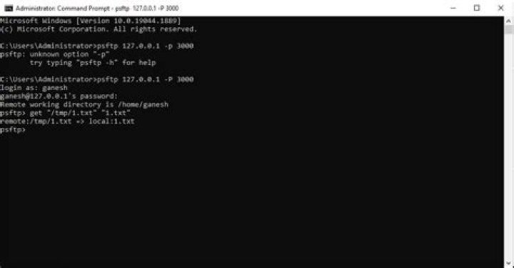 where does the "get" command in PSFTP (PuTTY) save the file?