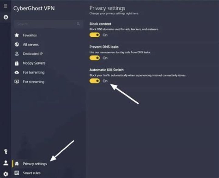 Where is the kill switch in Cyberghost?