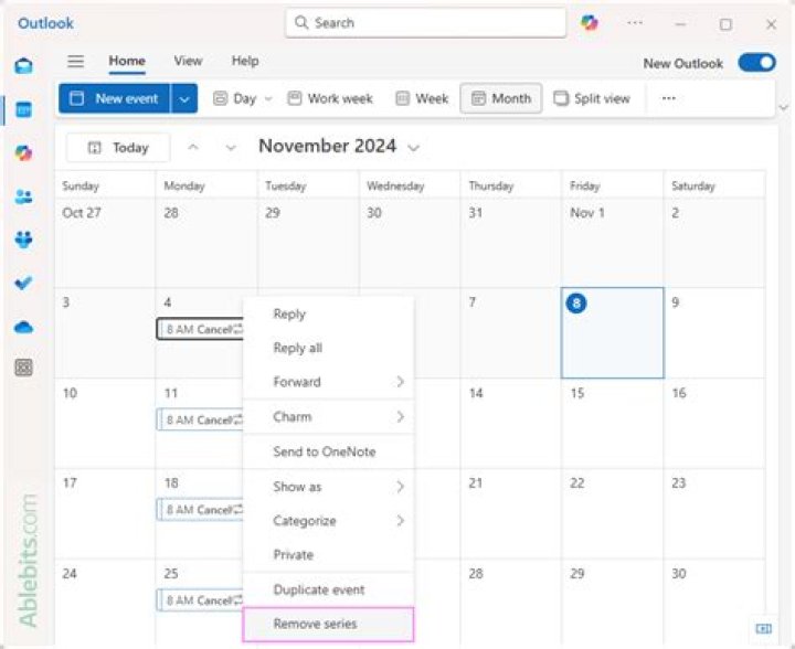 Why am I unable to delete a particular calendar event in Outlook?