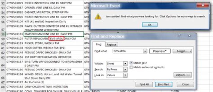 Why does search (ctrl-F) in Excel not work?
