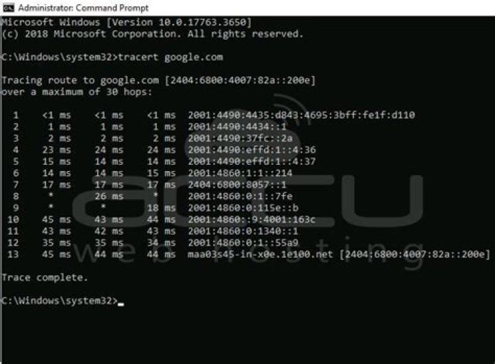 Why doesn't "tracert google.com" spit out "google.com" at the end?