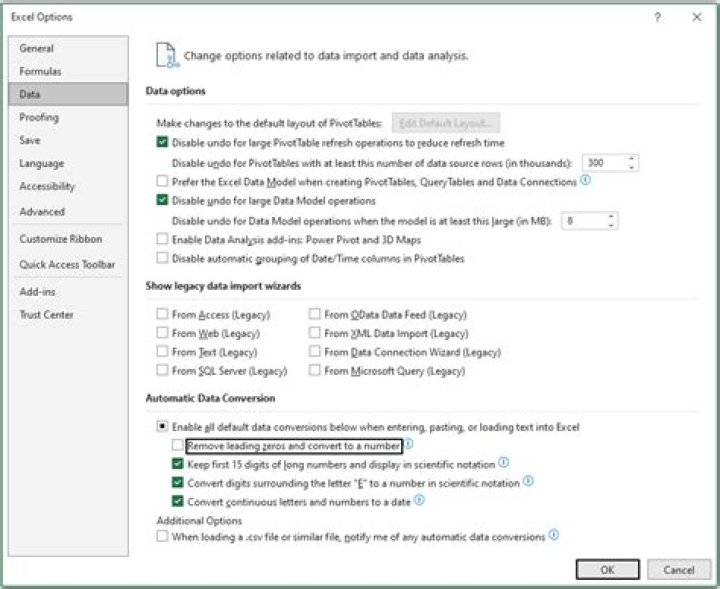 Why is Excel removing leading zeros when displaying CSV data?