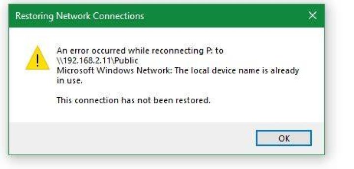 Win 10: Disable "Restoring Network Connections" popup when connection to network drives drop