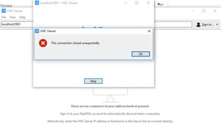 Windows 10 RealVNC Viewer "The connection closed unexpectedly"