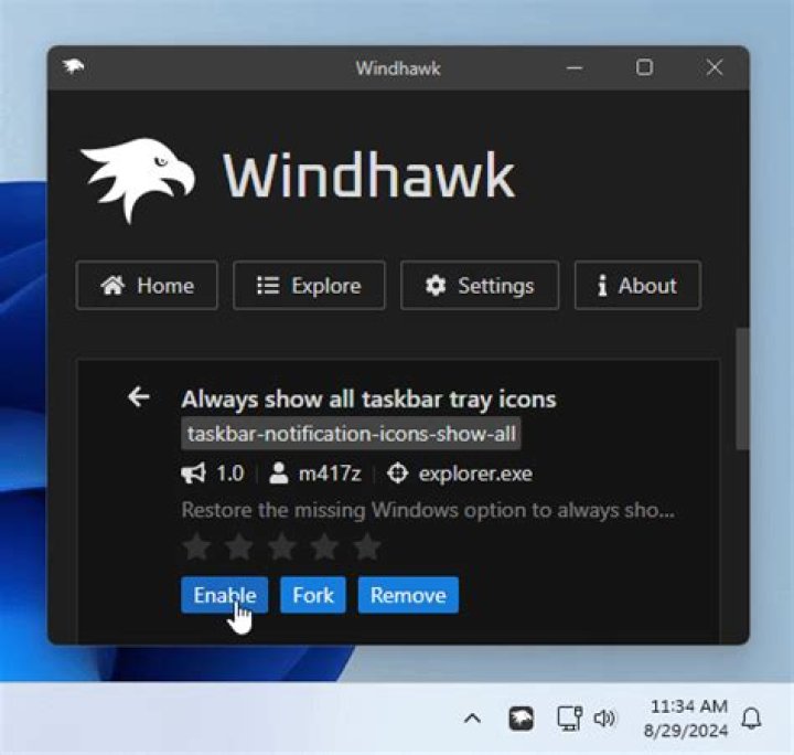 Windows 11, taskbar corner overflow, show all tray icons