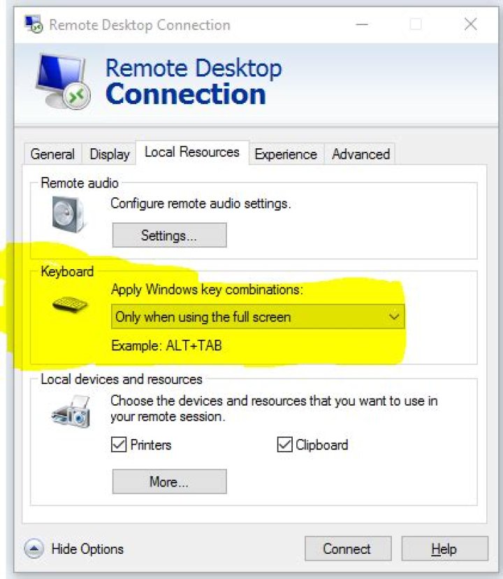Windows remote desktop - how to untrap keyboard?