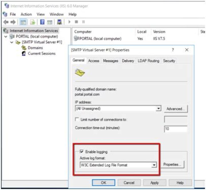 Windows Server 2016 - enable SMTP logs