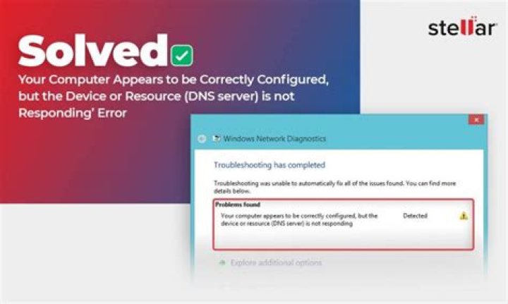 Your computer appears to be correctly configured, but the device or resource (DNS server) is not responding message in window 10